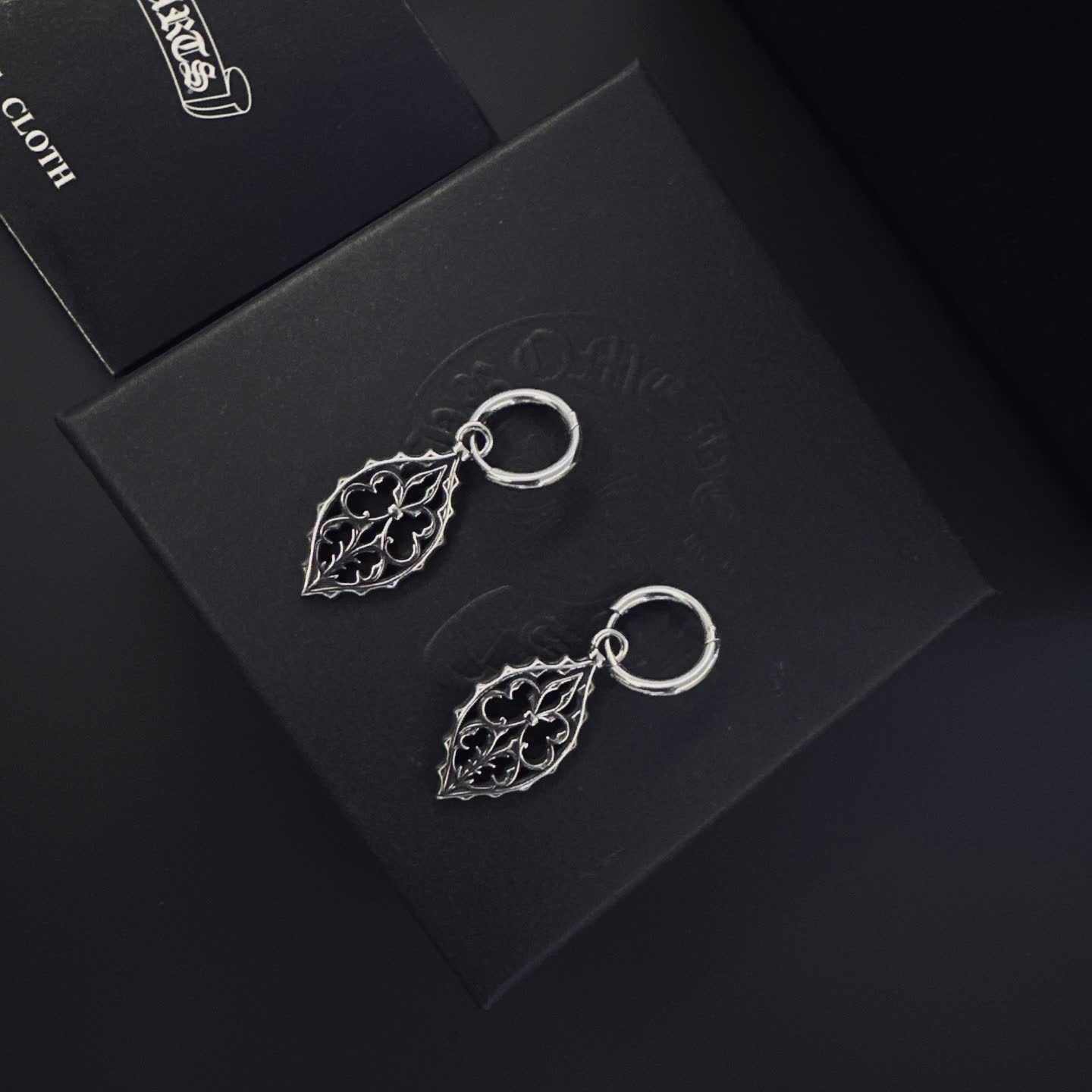 Chrome Hearts Silver Filigree Leaf Earrings